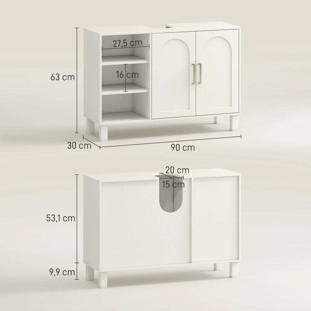 Móvel para Lavatório Suspenso Móvel para Casa de Banho Moderno com 2 Portas e Prateleiras Ajustáveis 90x30x63 cm Creme