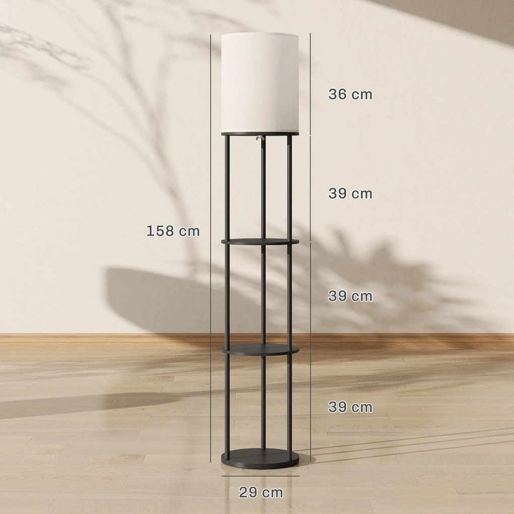 Candeeiro de Pé com Prateleiras 3 Temperaturas de Cor Controlo Remoto e Casquilho E27 Ø29x158 cm Preto