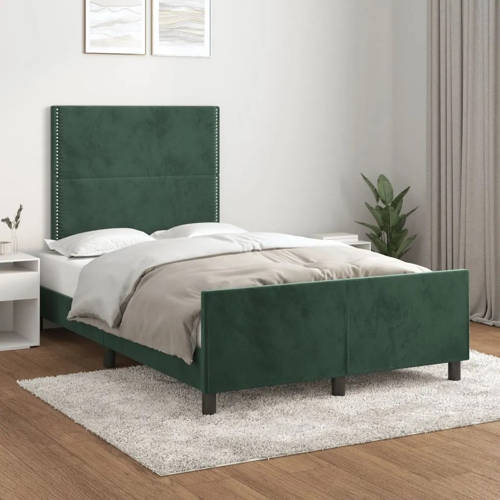 Estrutura de cama com colchão verde escuro 120x190 cm Veludo