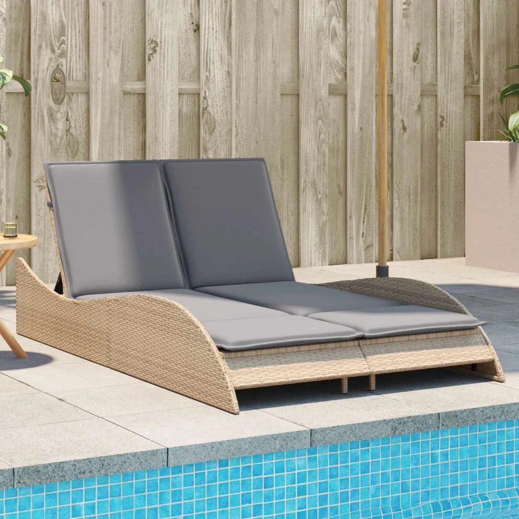 vidaXL Espreguiçadeira com almofadões 114x205x73 cm vime PE bege