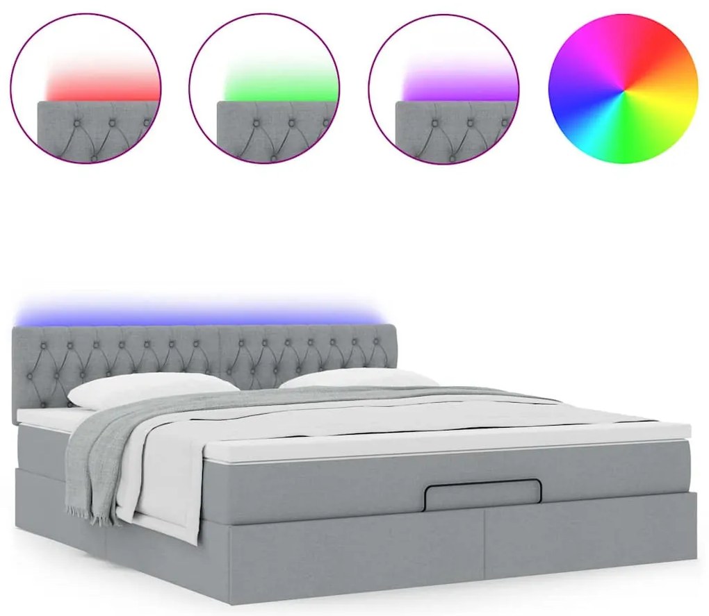 Cama otomana com colchão 160x200 cm tecido cinzento claro