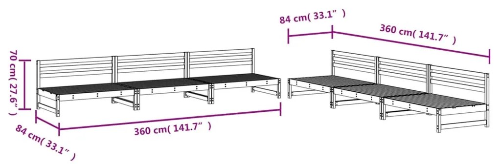 6 pcs conjunto lounge de jardim pinho maciço branco