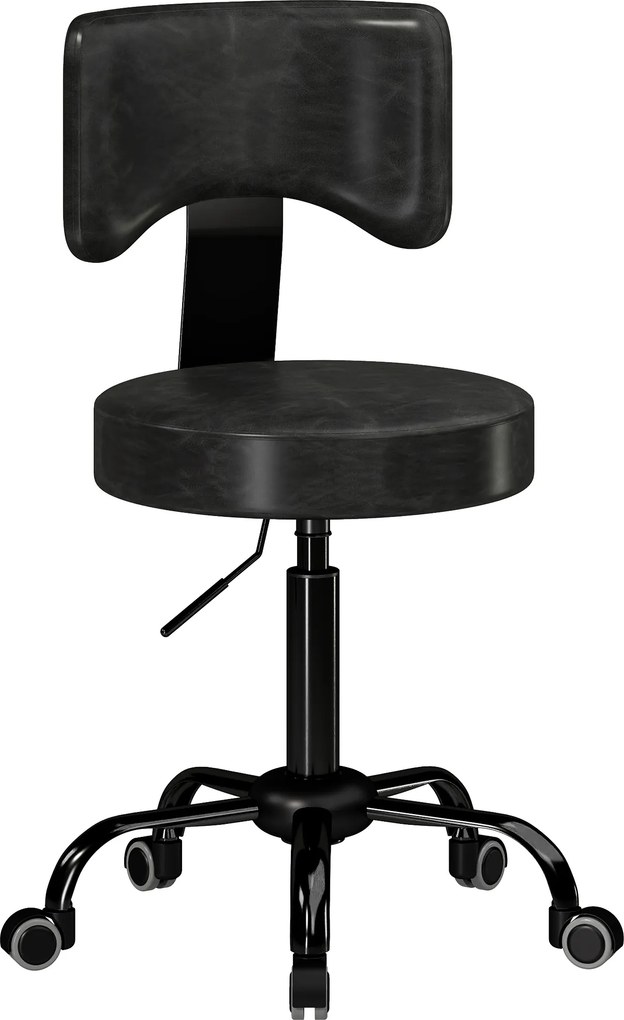 HOMCOM Banqueta com Rodas, Altura Ajustável 72-87,5cm, Banqueta de Massagem Assento e Encosto Estofados, Giratória 360°, Preto | Aosom Portugal
