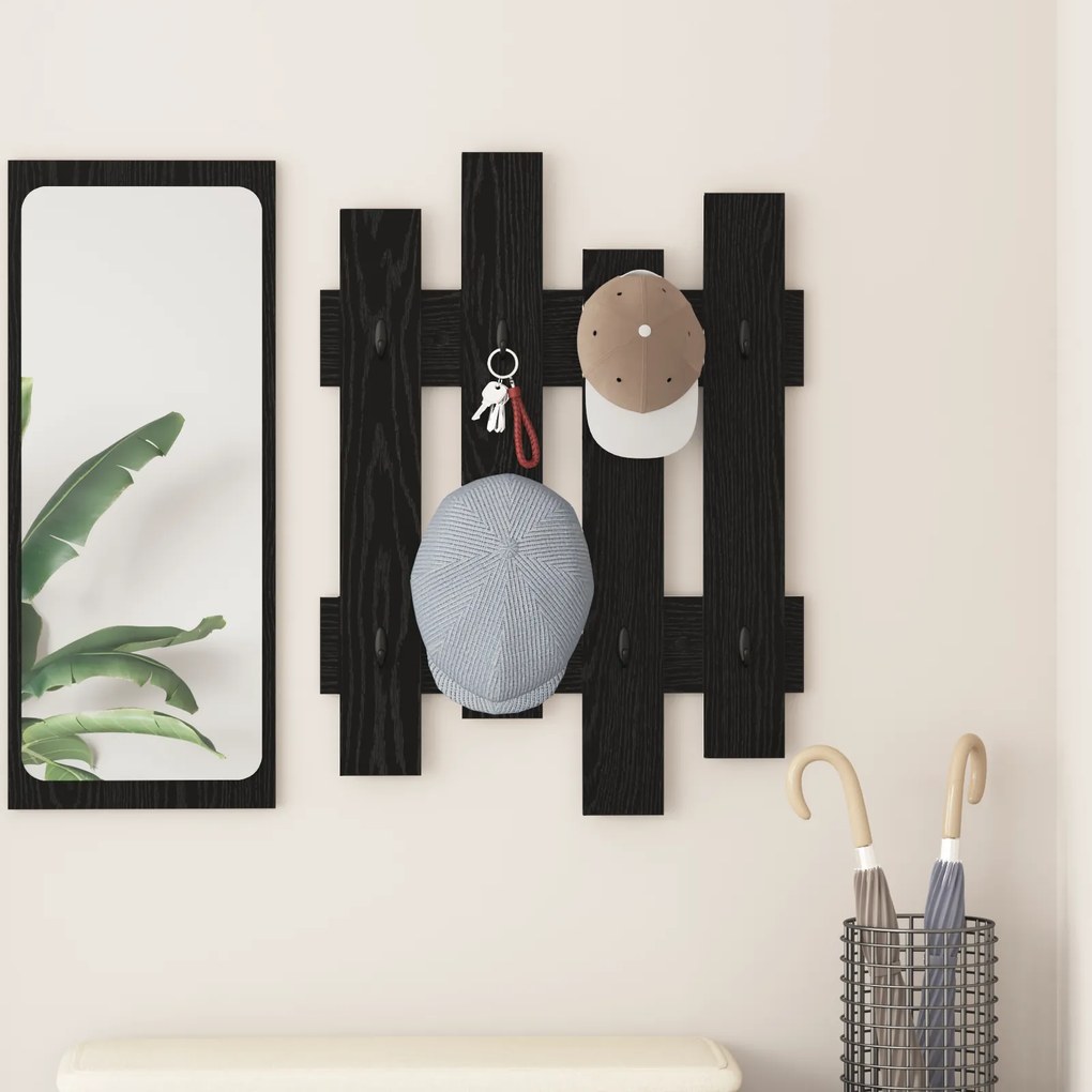 vidaXL Cabideiro de Parede Carvalho Preto 60 x 3 x 82 cm