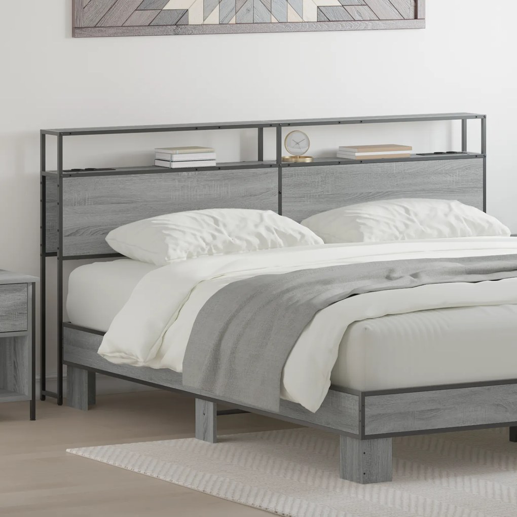 vidaXL Cabeceira de armazenamento com cabeceira Cinza sonoma 200 cm