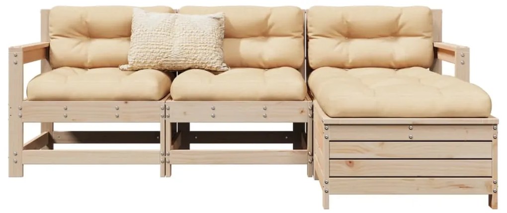 vidaXL 4 pcs conjunto sofás de jardim madeira de pinho maciça