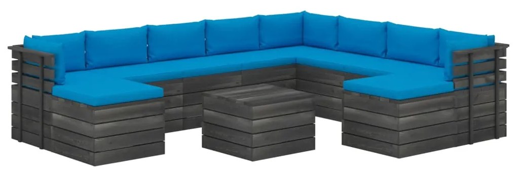 11 pcs conjunto lounge de paletes com almofadões pinho maciço