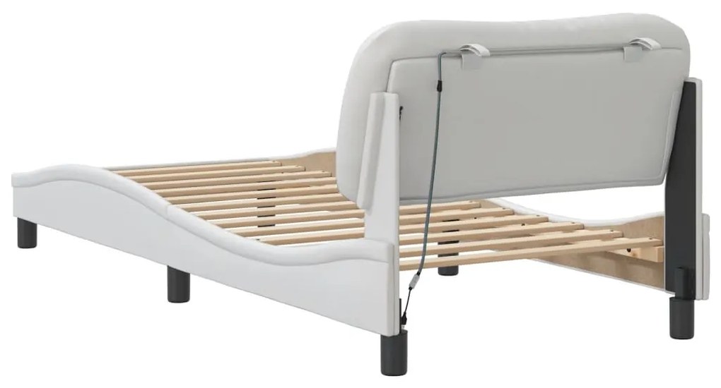 Estrutura de cama c/ luzes LED 90x190cm couro artificial branco