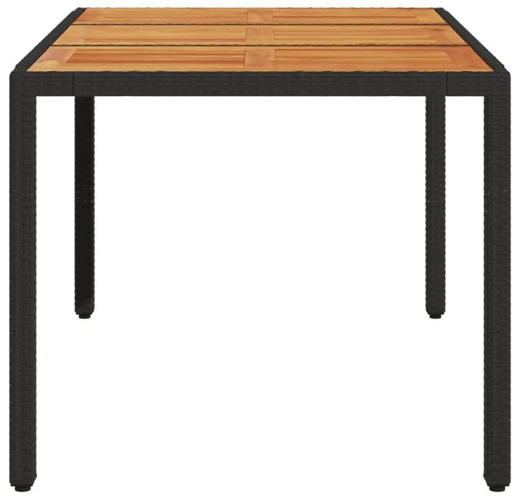 Mesa de jardim c/ tampo em madeira de acácia vime PE preto