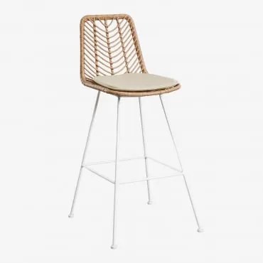 Pacote De 2 Bancos Altos Em Rattan Sintético Gouda Natural Natural & Branco & ↑75 Cm & Beige Creme - Sklum