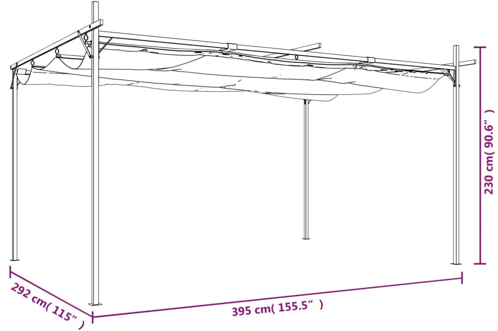 Pérgola com toldo retrátil 395x292x230 cm cor creme