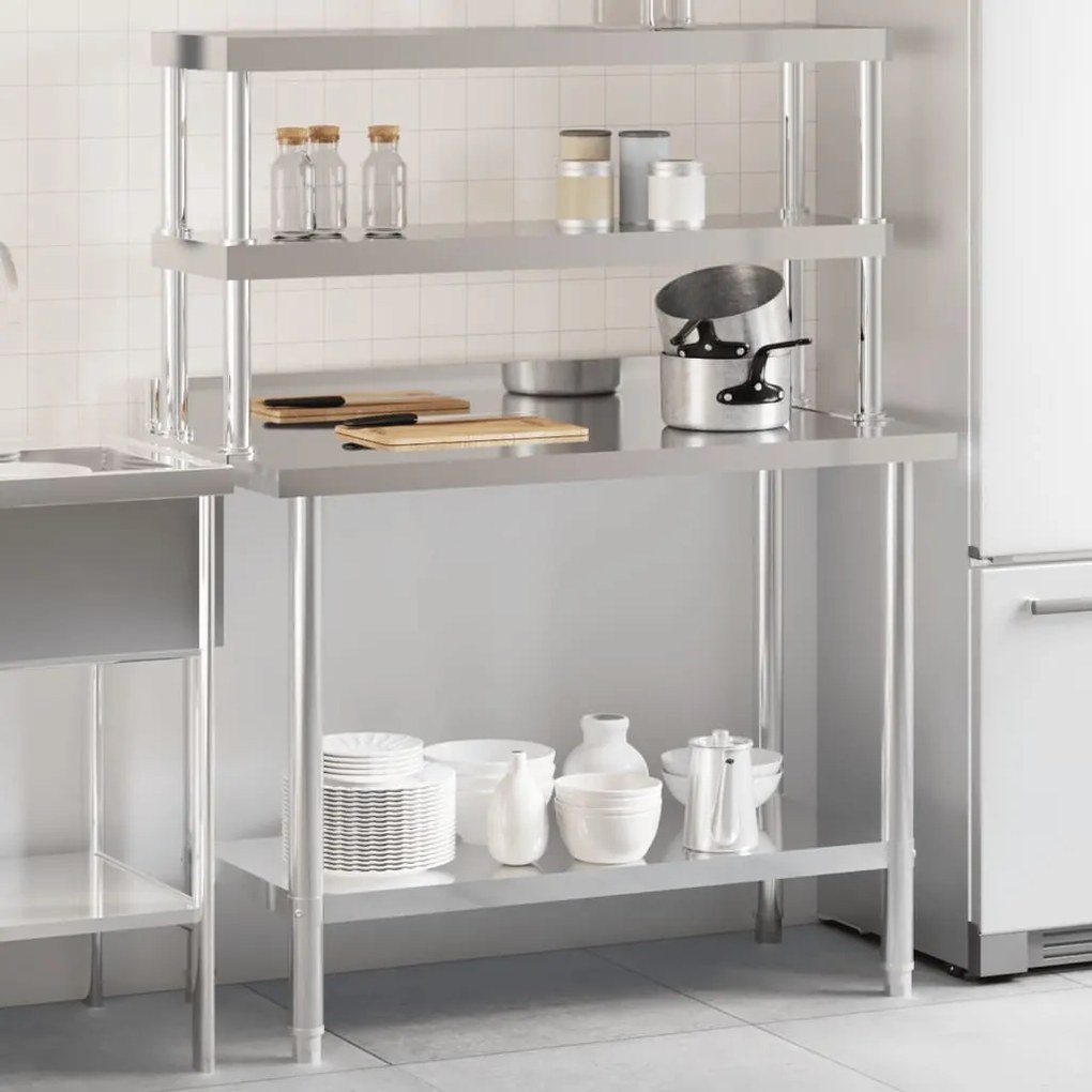 Mesa trabalho cozinha c/ prateleira 110x55x150cm aço inoxidável