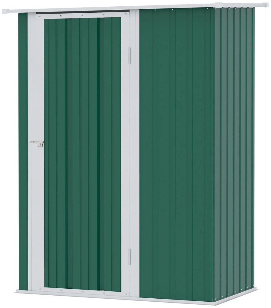 Outsunny Abrigo de Jardim 142x84x189cm Abrigo de Jardim de Aço Galvanizado com Porta Fechadura e Orifícios de Drenagem para Armazenamento de Ferramentas Verde
