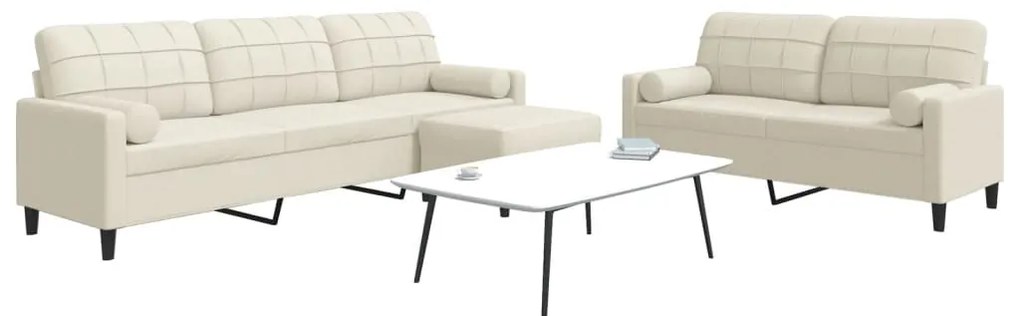 3 pcs conjunto de sofás com almofadões e rolos veludo creme