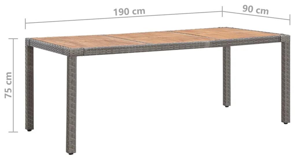 Mesa de jardim 190x90x75 cm vime PE/madeira acácia maciça cinza