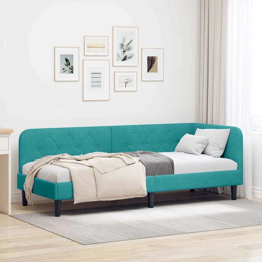 vidaXL Estrutura de Cama de Canto Turquesa 80 x 200 cm Veludo