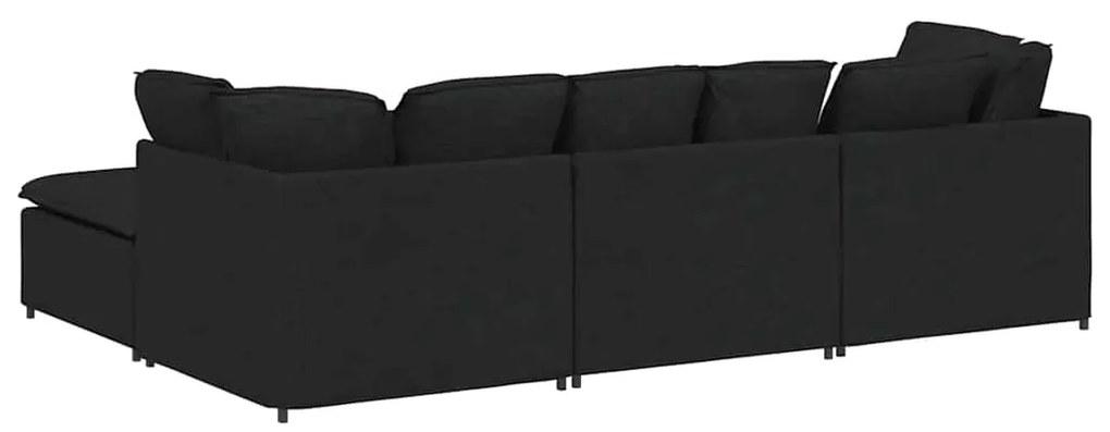 Sofá modular com pufes e almofadas tecido preto