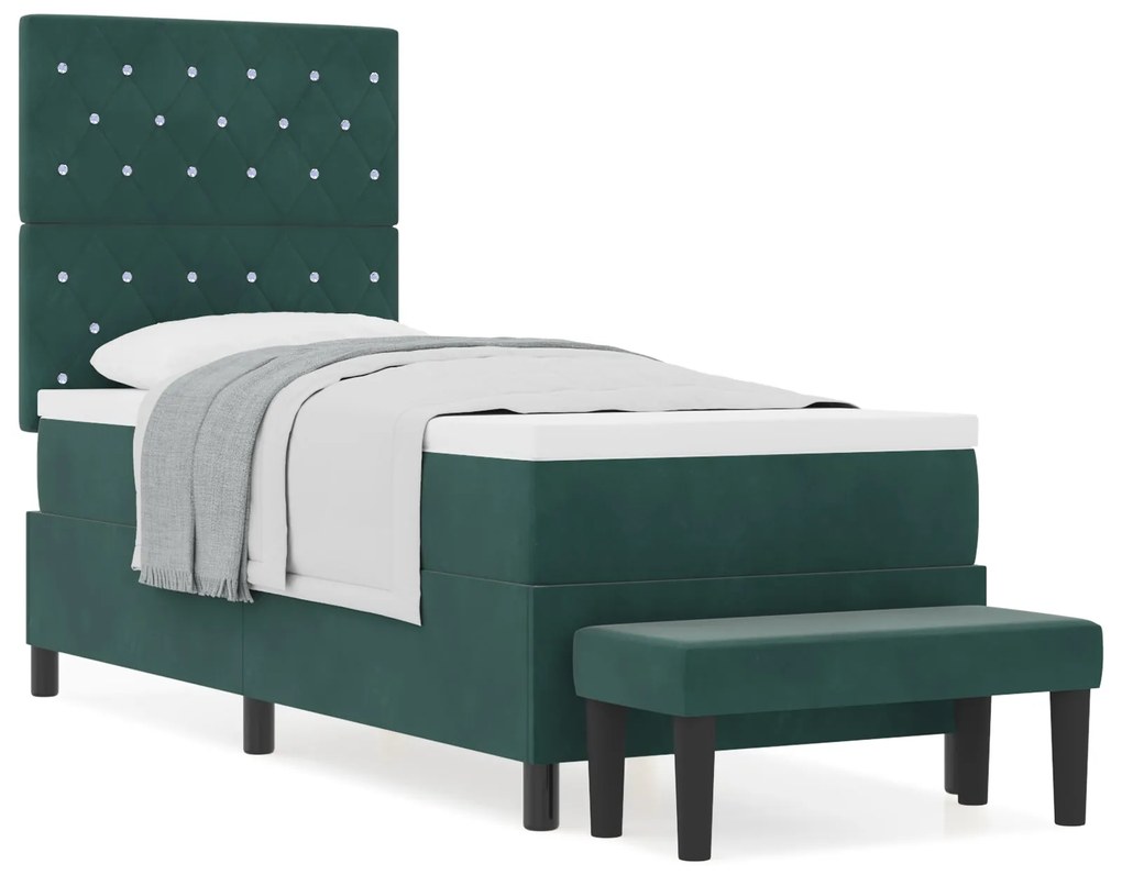 Cama Box Spring com Colchão & Banco Verde Escuro 80x200 cm Veludo