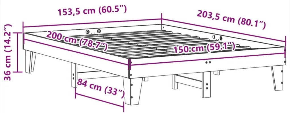 Cama sem colchão 150x200 cm madeira de pinho maciça branco