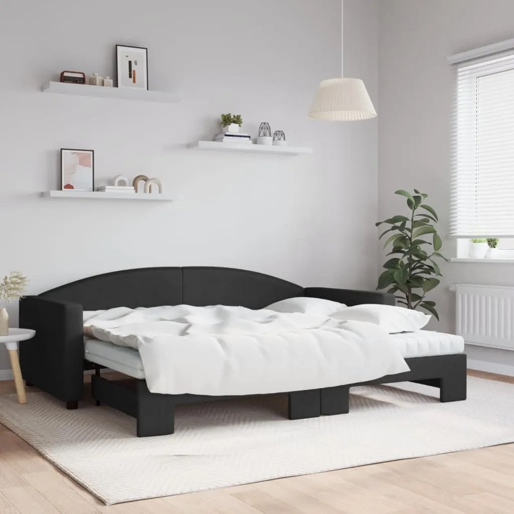 vidaXL Sofá-cama com gavetão e colchões 90x200 cm tecido preto