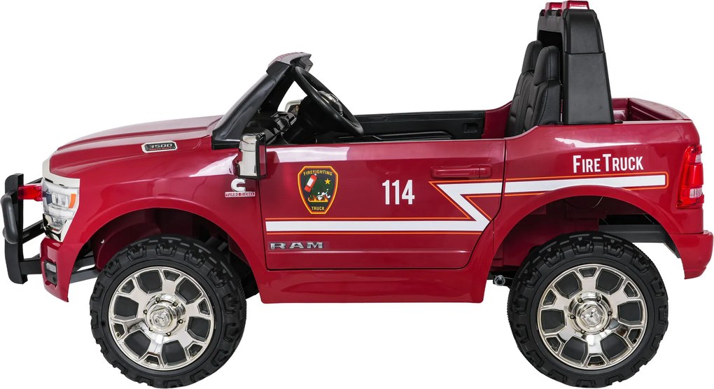 Jipe elétrico para Crianças 24V RAM 3500 Bombeiros Rodas de espuma EVA, assento Couro ecológico Vermelho