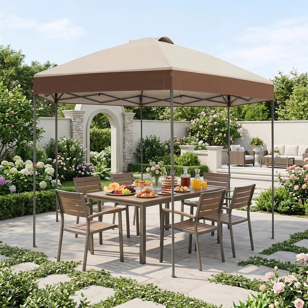 Tenda de Jardim Dobrável Hexagonal, 361,5 x 361,5 x 265 cm, Altura Regulável, Cáqui