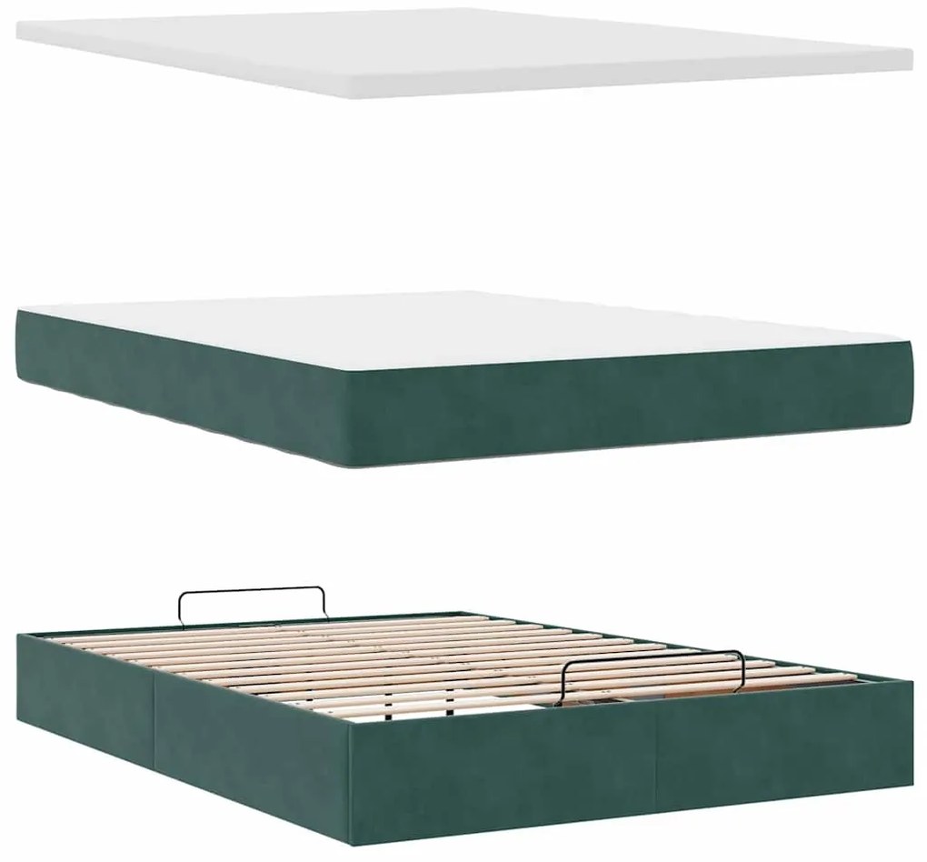Estrutura cama otomana colchões 140x200 cm veludo verde escuro