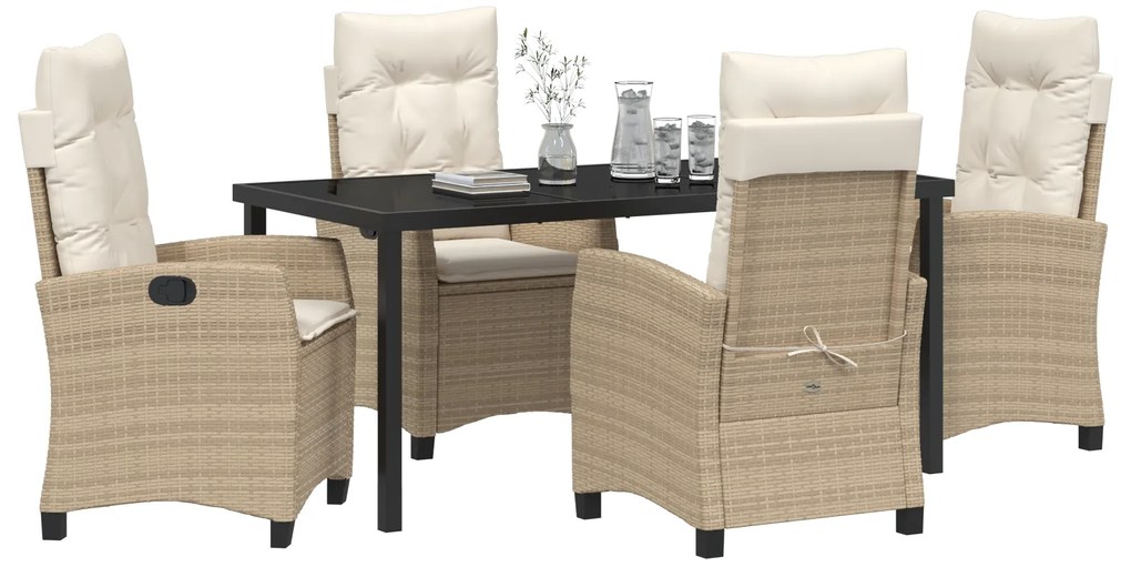 Conjunto de Jantar de Jardim de 5 Peças com Almofadas - Rattan Sintéti