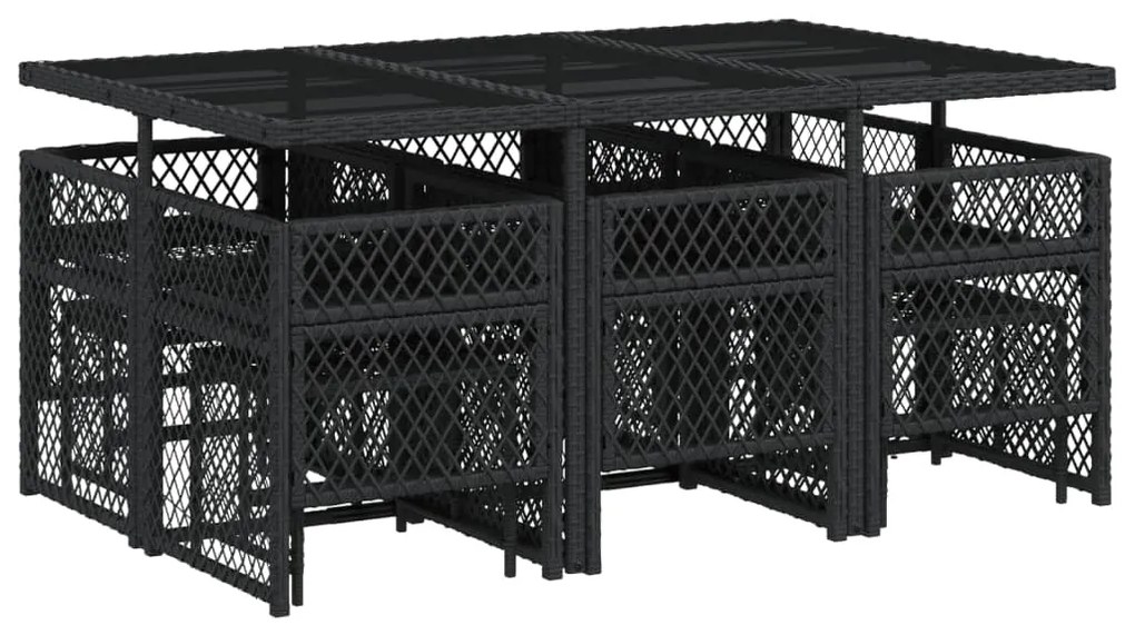 11 pcs conjunto de jantar p/ jardim c/ almofadões vime PE preto