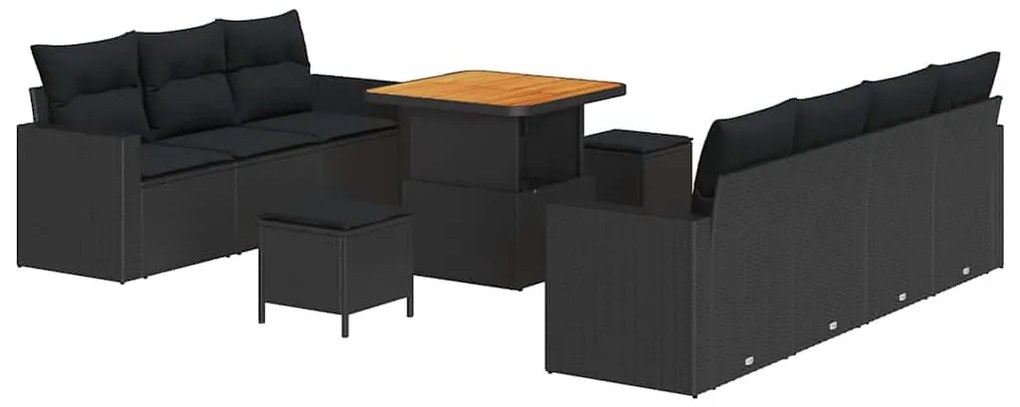 Conjunto de Sofá de Jardim vidaXL com 10 Peças e Almofadas Preto Ratta