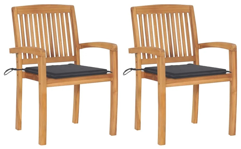 vidaXL Cadeiras de jardim c/ almofadões antracite 2 pcs teca maciça