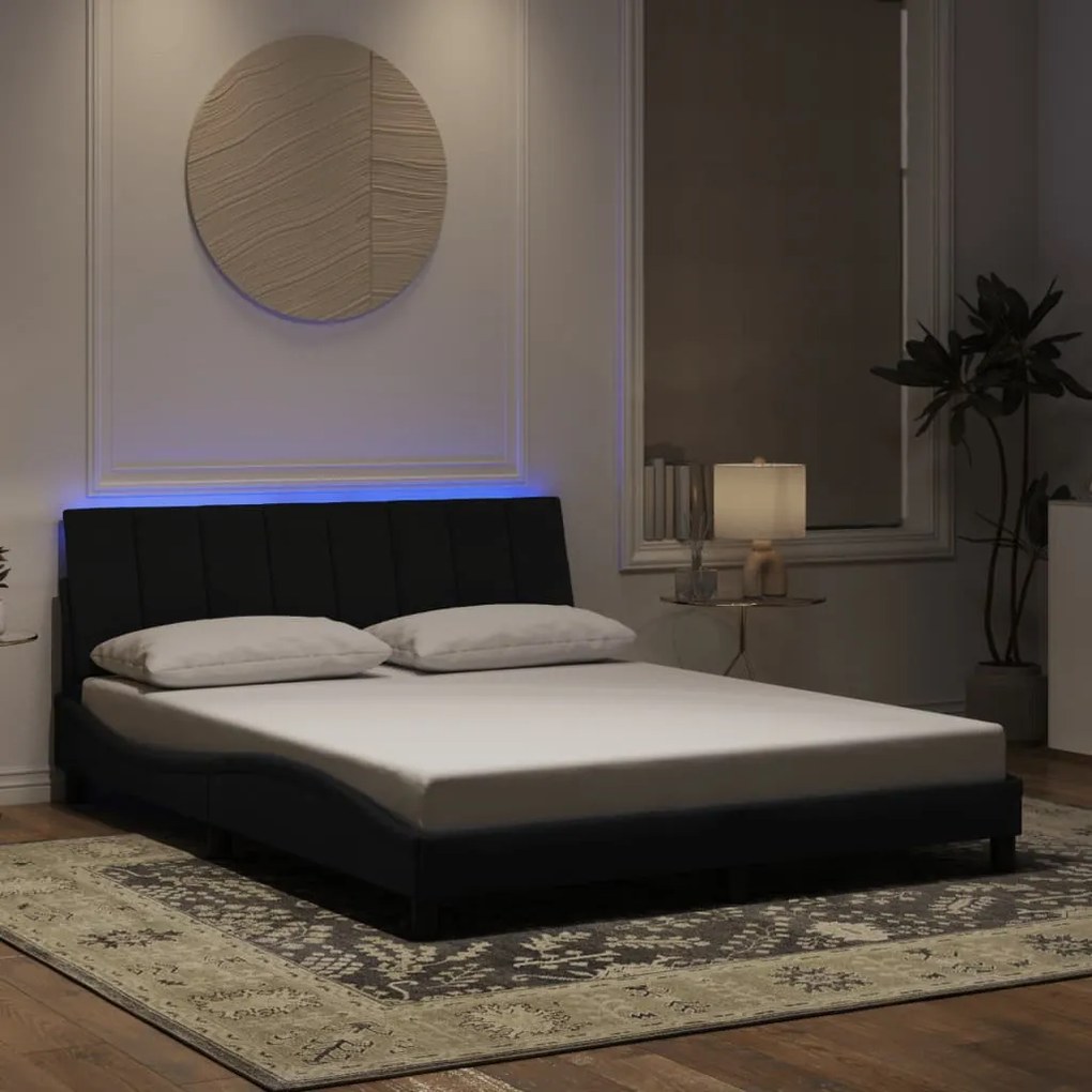 Estrutura de cama c/ luzes LED 160x200 cm veludo preto