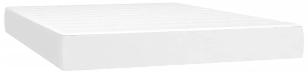 Cama box spring c/colchão/LED 140x190cm couro artificial branco