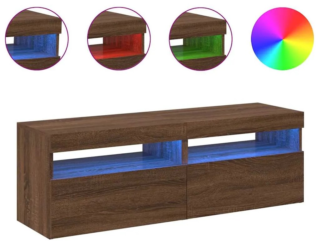 Móveis de TV 2 pcs com luzes LED 60x35x40 cm carvalho castanho
