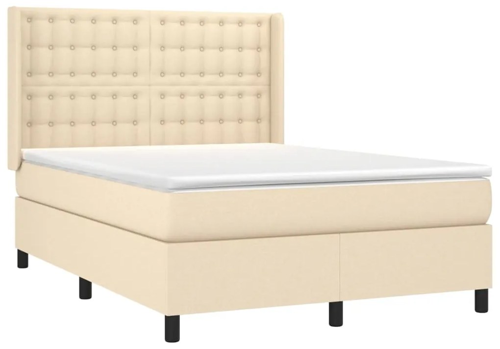 Cama box spring c/ colchão e LED 140x190 cm tecido cor creme