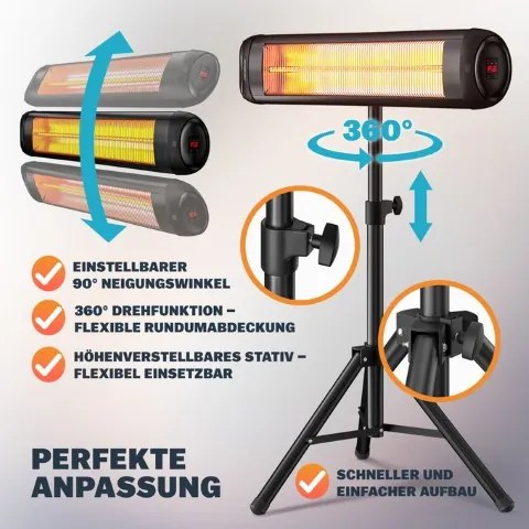 Aquecedor de exterior, 2500 W, infravermelho, de pé preto
