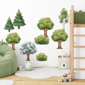 Autocolante de parede para quarto de criança - Pequenas árvores da floresta
