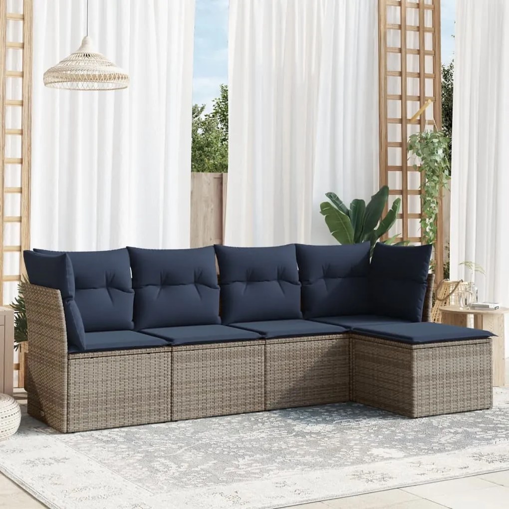 vidaXL 5 pcs conjunto sofás p/ jardim c/ almofadões vime PE cinzento
