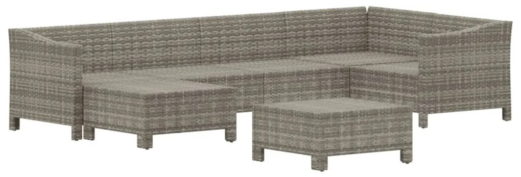 7 pcs conjunto lounge de jardim c/ almofadões vime PE cinzento