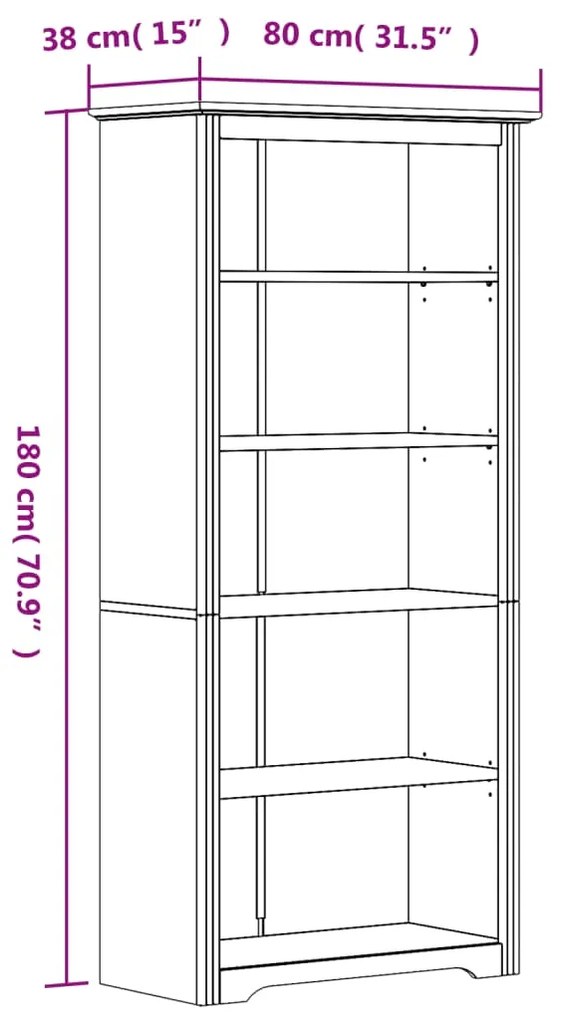 Estante BODO 5 prateleiras 80x38x180 cm pinho maciço branco