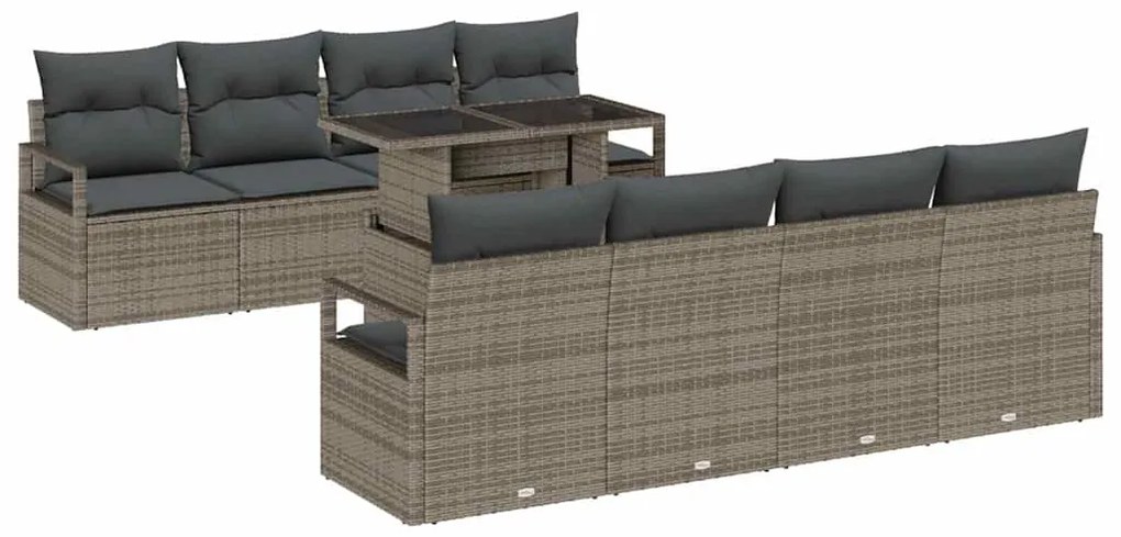 Conjunto de Sofá de Jardim vidaXL 9 Peças com Almofadas Cinza Rattan S