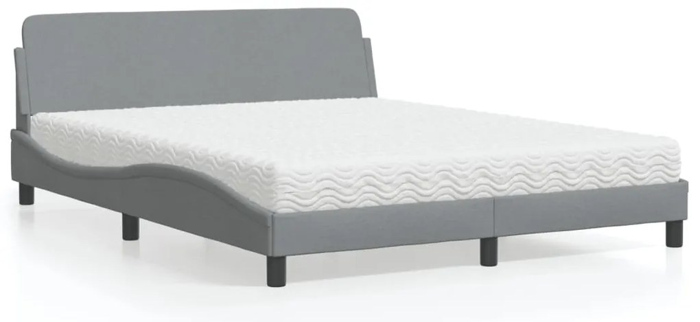 Cama com colchão 160x200 cm tecido cinzento-claro