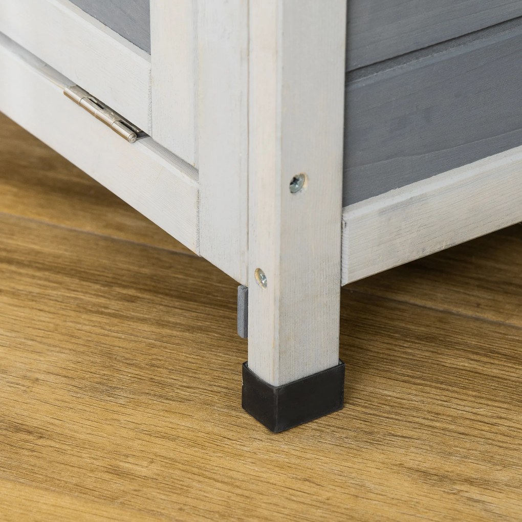 PawHut Coelheira de Madeira de Exterior Casa Elevada para Coelhos Roedores com Tetos Asfálticos Abatível e 2 Portas Convertíveis em Rampas 70x43x45cm Cinza