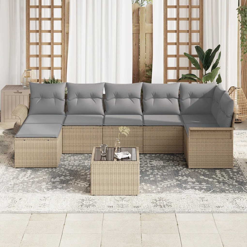 Conjunto de Sofá para Jardim de 8 Peças com Almofadas Preto Rattan Pol