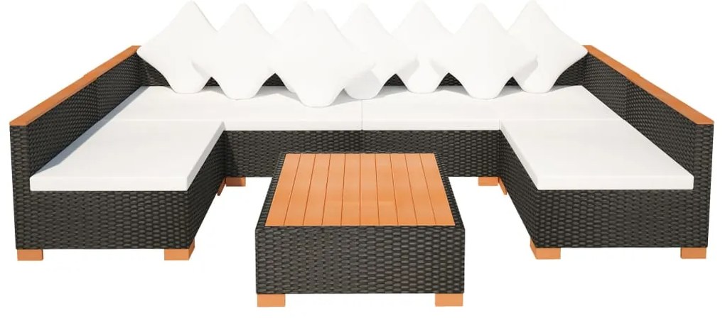 7 pcs conjunto lounge de jardim c/ almofadões vime PE preto