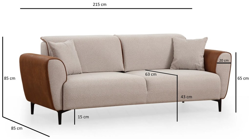 ****  
Sofá-Cama de 3 Lugares Aren – Bege – 215x85x85 cm

**