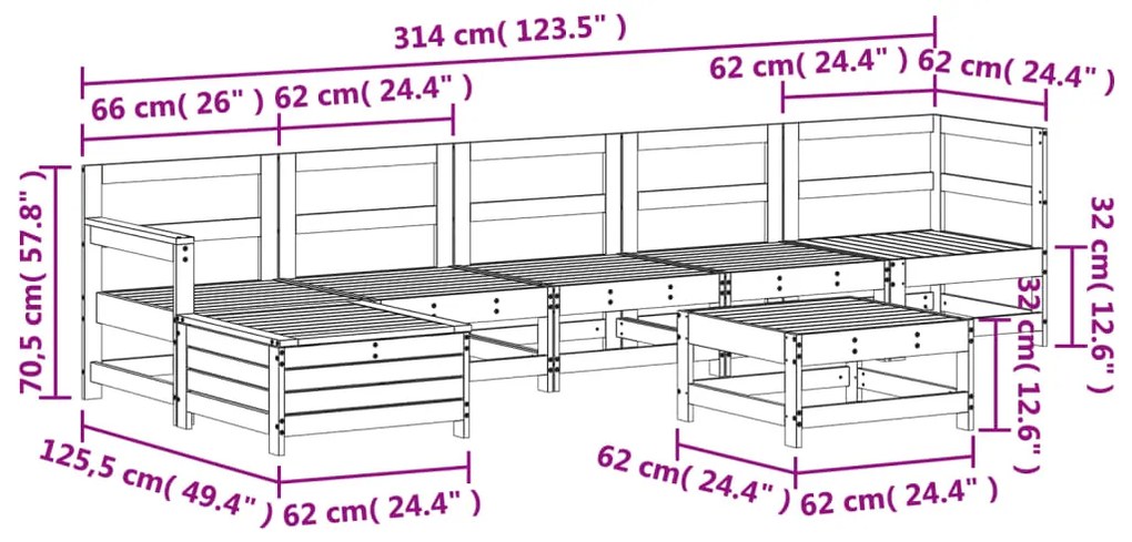 7 pcs conjunto lounge de jardim madeira de douglas maciça