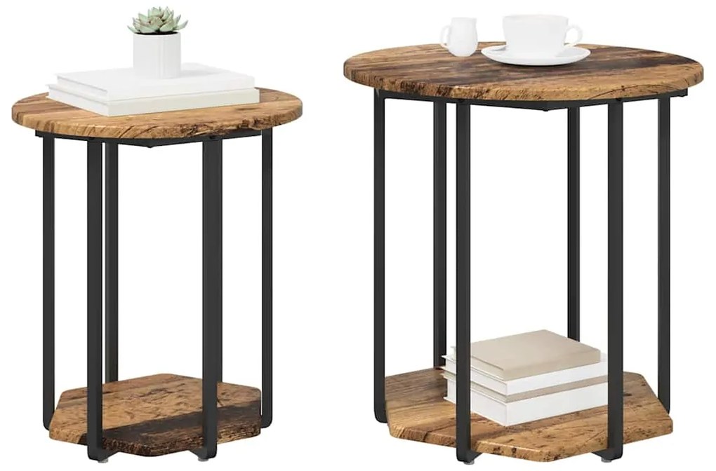 Conjunto de Mesas de Apoio 2 pcs Madeira Velha, Madeira de Engenharia