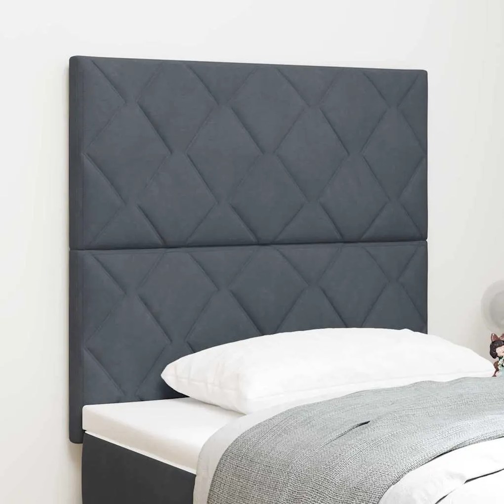 vidaXL Cabeceira LED Design Blocos de Diamante Cinza Escuro 90 cm em Veludo