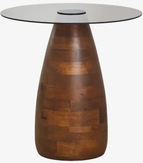 Mesa Auxiliar Redonda Ø50 Cm Em Vidro Temperado Mariana Madeira De Cabo Escuro - Sklum